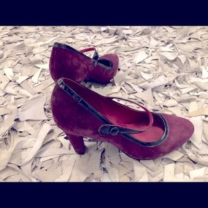 Boden Mary Jane’s-suede berry colored w navy trim